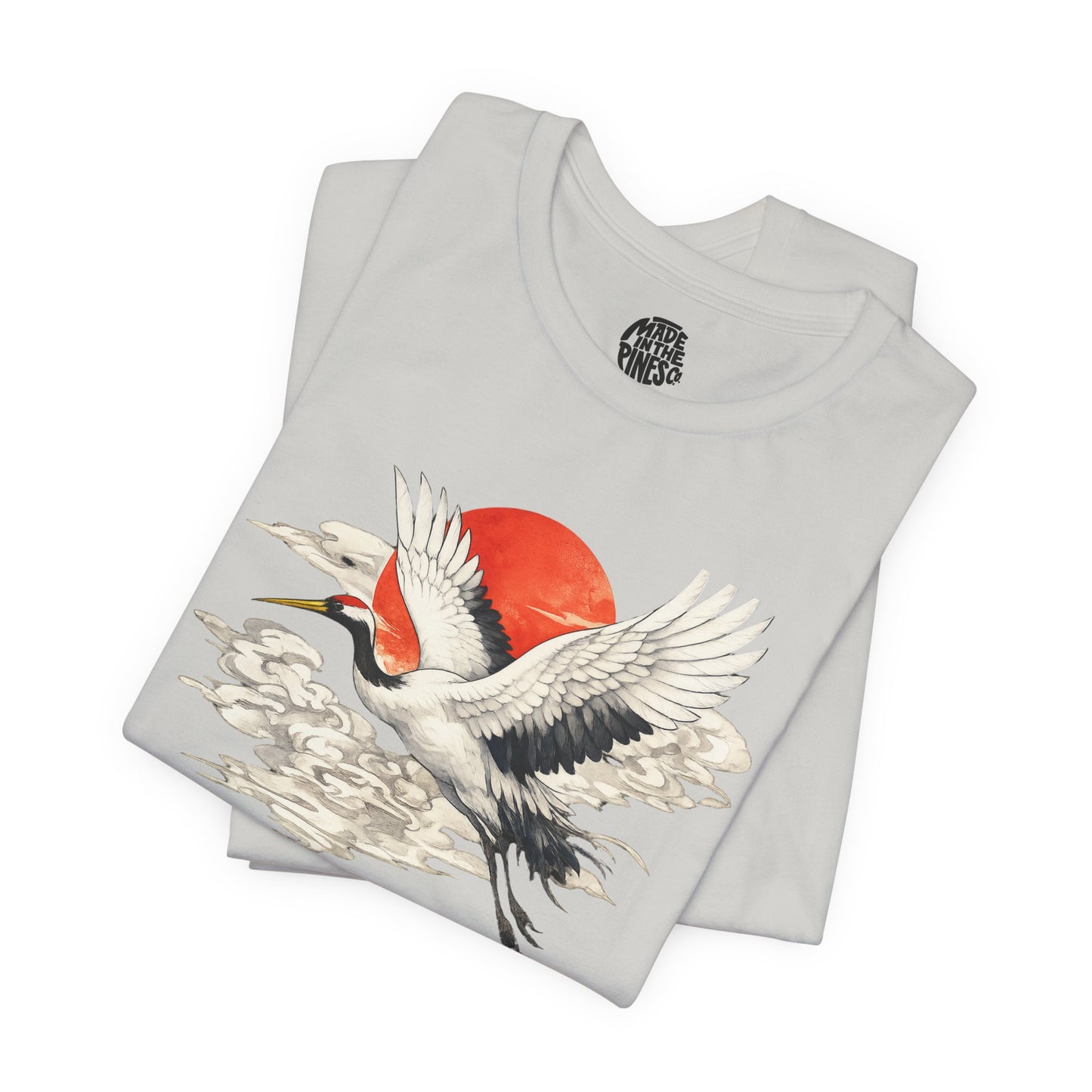 Red-Crowned Crane Rising Sun T-Shirt | Japanese Crane Illustration