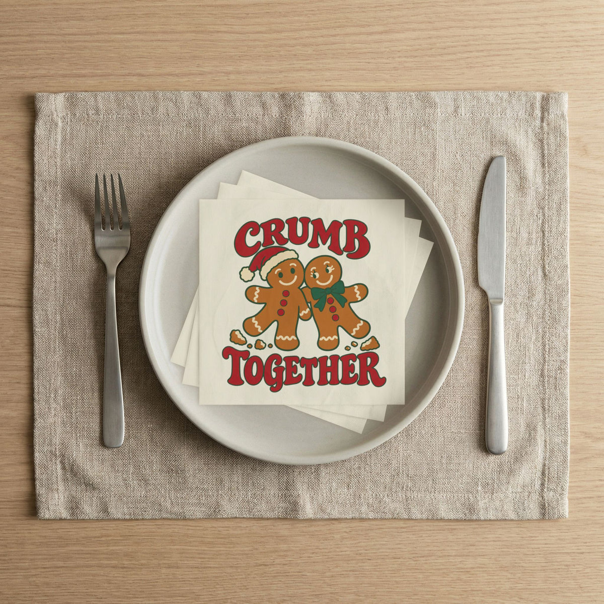 Holiday Napkins — "Crumb Together" Gingerbread Couple Party Napkins