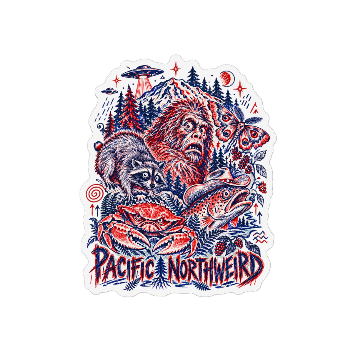 Pacific Northweird Custom Shape Magnets | Sasquatch, Raccoon, Crab, Salmon