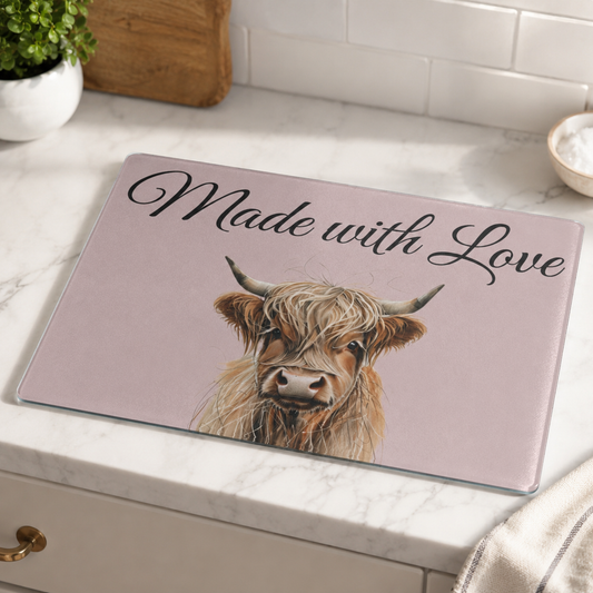 Highland Cow Personalized Glass Cutting Board | Kitchen Decor