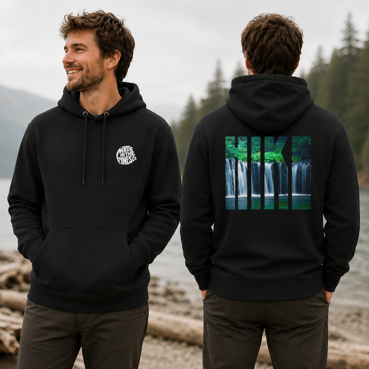 Waterfall Hike Hoodie — Nature Lover Forest Graphic