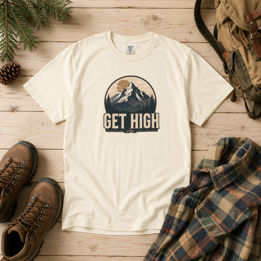 Get High Mountain Retro Outdoors Adventure T-Shirt