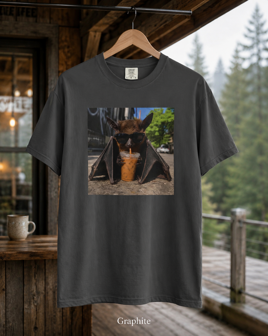 Bat Drinking Iced Coffee T-Shirt Cute Coffee Lover Tee