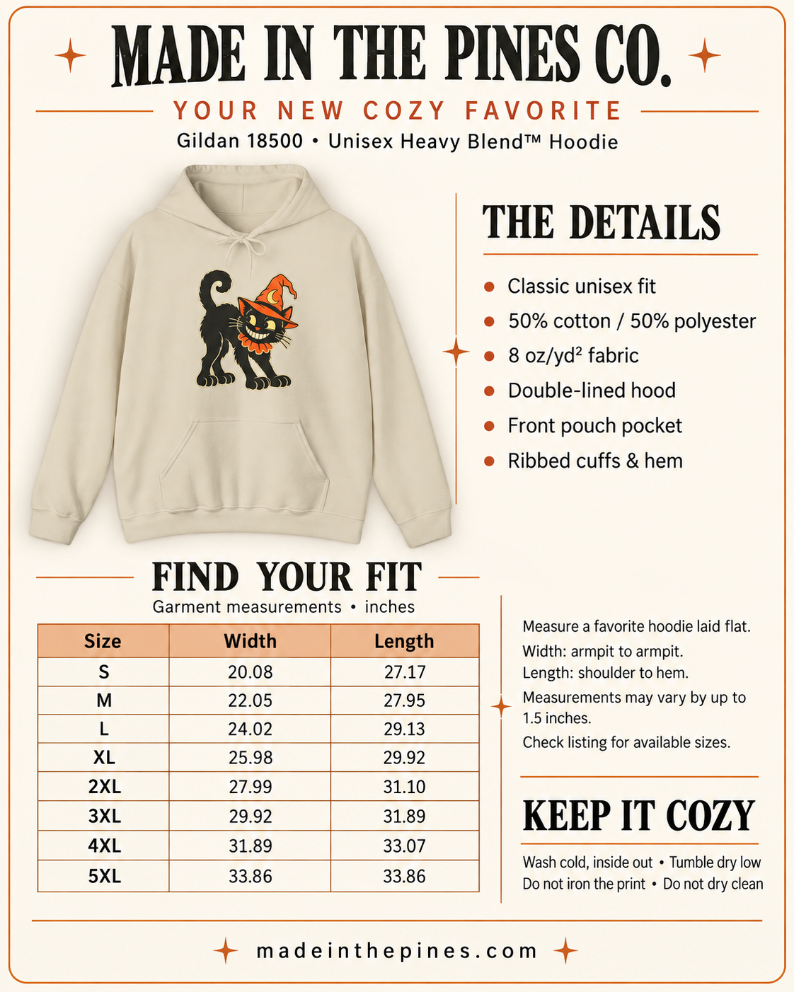 Halloween Black Cat Hoodie – Vintage Witch Hat Cat Pullover