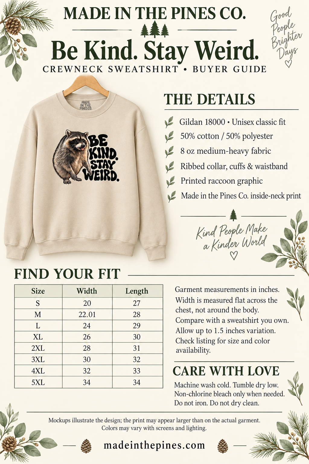 Be Kind Stay Weird Raccoon Crewneck Sweatshirt, Funny Trash Panda Graphic Pullover, Groovy Lettering, Raccoon Lover Gift
