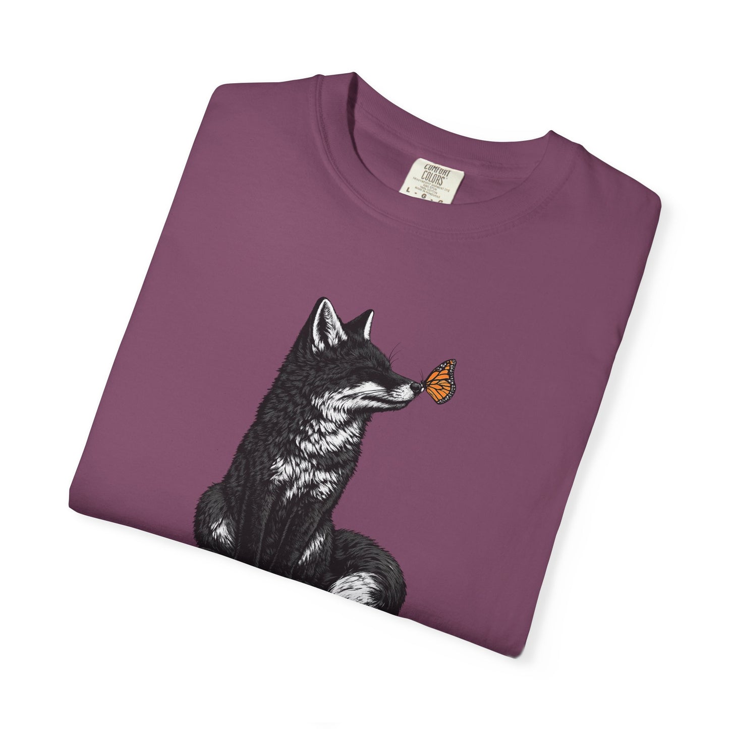 Butterfly Kissing Fox T-Shirt | Fox and Butterfly Illustration Tee