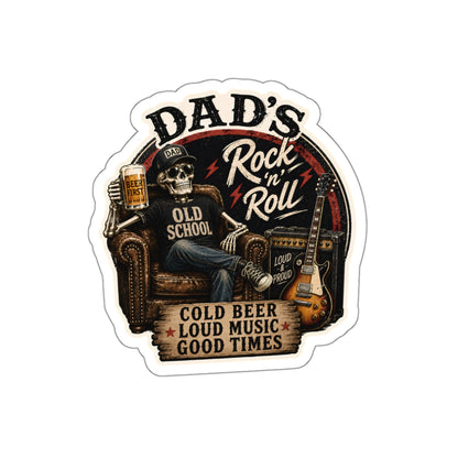 Dad's Rock 'n' Roll Skull Guitar Beer Die-Cut Sticker