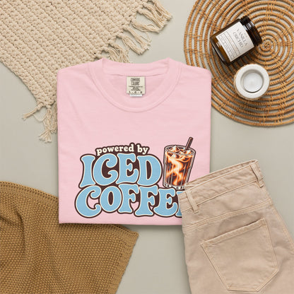 Iced Coffee Graphic T-Shirt — "Powered by Iced Coffee" Retro Coffee Tee