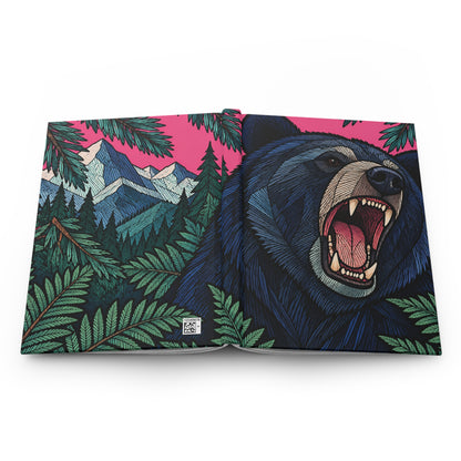 Roaring Bear Hardcover Journal Pink Mountain Forest Notebook Lined Wildlife Nature Gift