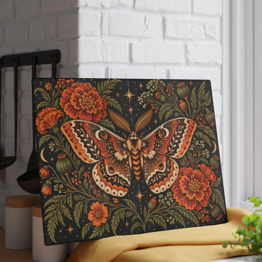 Glass Cutting Board — Vintage Moth & Floral Kitchen Decor