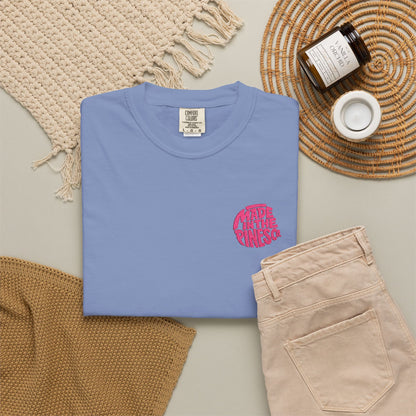 Made in the Pines Co. Embroidered Comfort Colors 1717 T-Shirt | Hot Pink Retro Logo Tee | Garment-Dyed Unisex Shirt