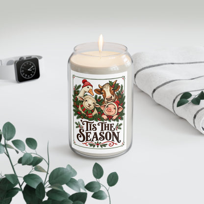Tis The Season Scented Soy Candle — 13.75oz Holiday Farm Animal Christmas Candle