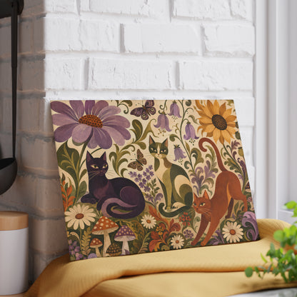 Glass Cutting Board — Vintage Floral Cats Kitchen Cutting Board