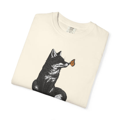 Butterfly Kissing Fox T-Shirt | Fox and Butterfly Illustration Tee