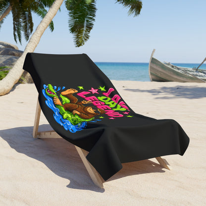 Lake Day Bigfoot on Alligator Floatie Beach Towel | Funny Summer Beach Towel
