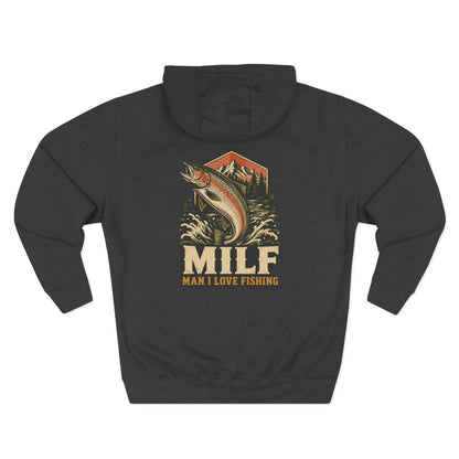 Fishing Hoodie — 'MILF (Man I Love Fishing)' Retro Trout Graphic