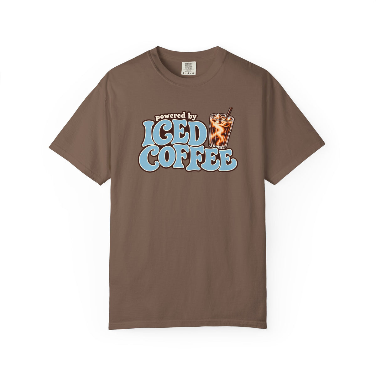 Iced Coffee Graphic T-Shirt — "Powered by Iced Coffee" Retro Coffee Tee