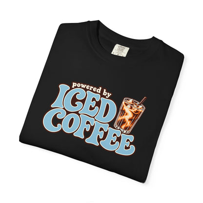 Iced Coffee Graphic T-Shirt — "Powered by Iced Coffee" Retro Coffee Tee