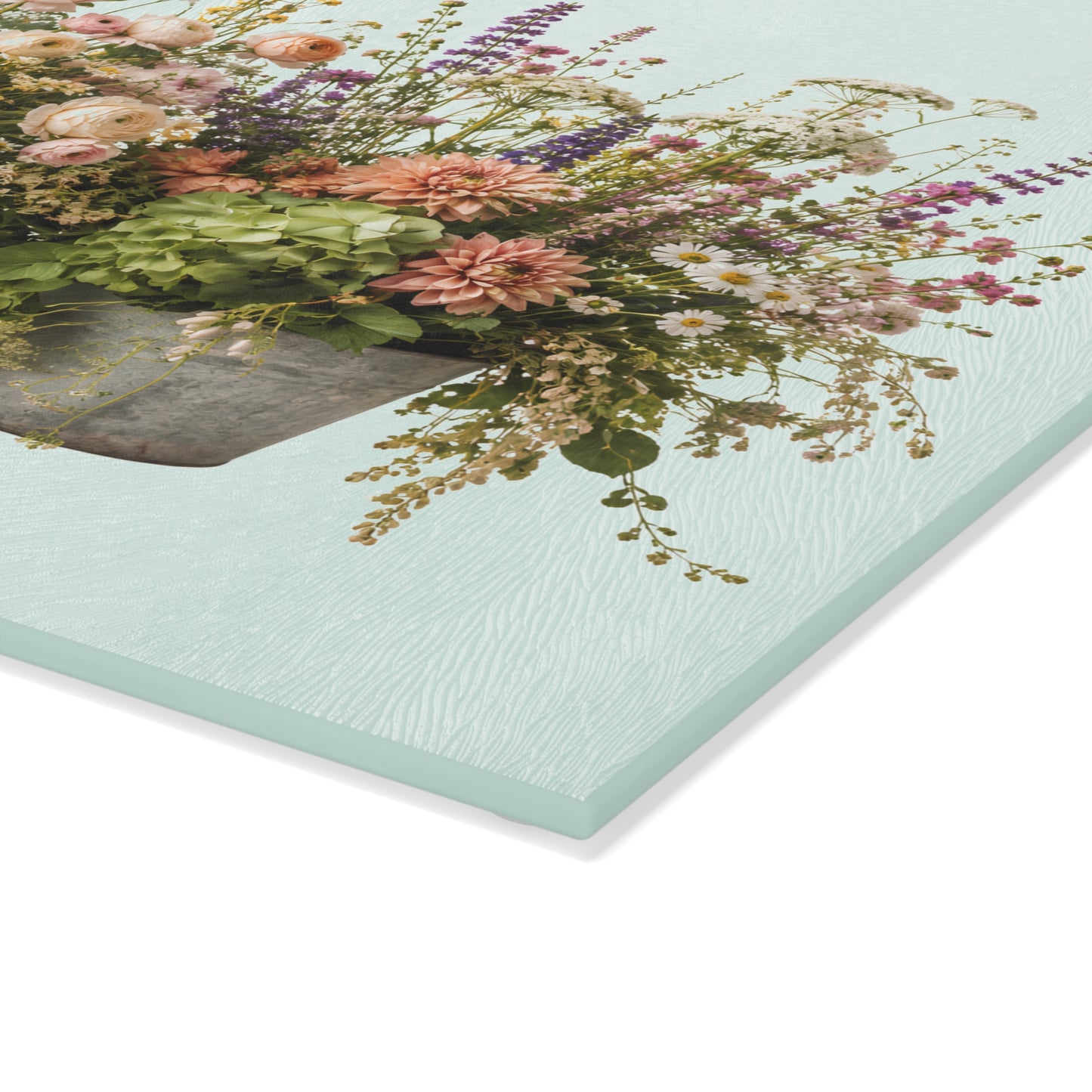 Vintage Floral Bouquet Glass Cutting Board | Wildflower Arrangement, Pastel Flowers