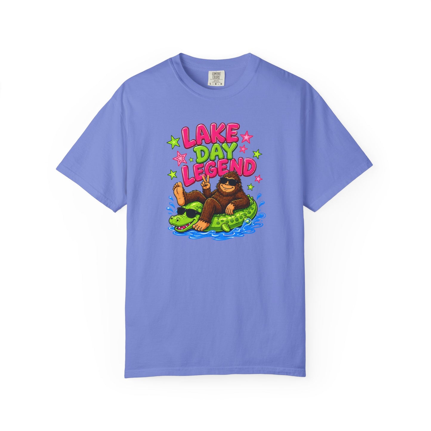 Lake Day Legend Bigfoot on Alligator Floatie T-Shirt
