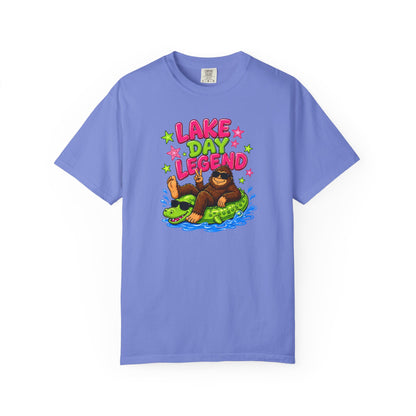 Lake Day Legend Bigfoot on Alligator Floatie T-Shirt