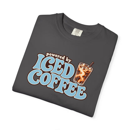 Iced Coffee Graphic T-Shirt — "Powered by Iced Coffee" Retro Coffee Tee