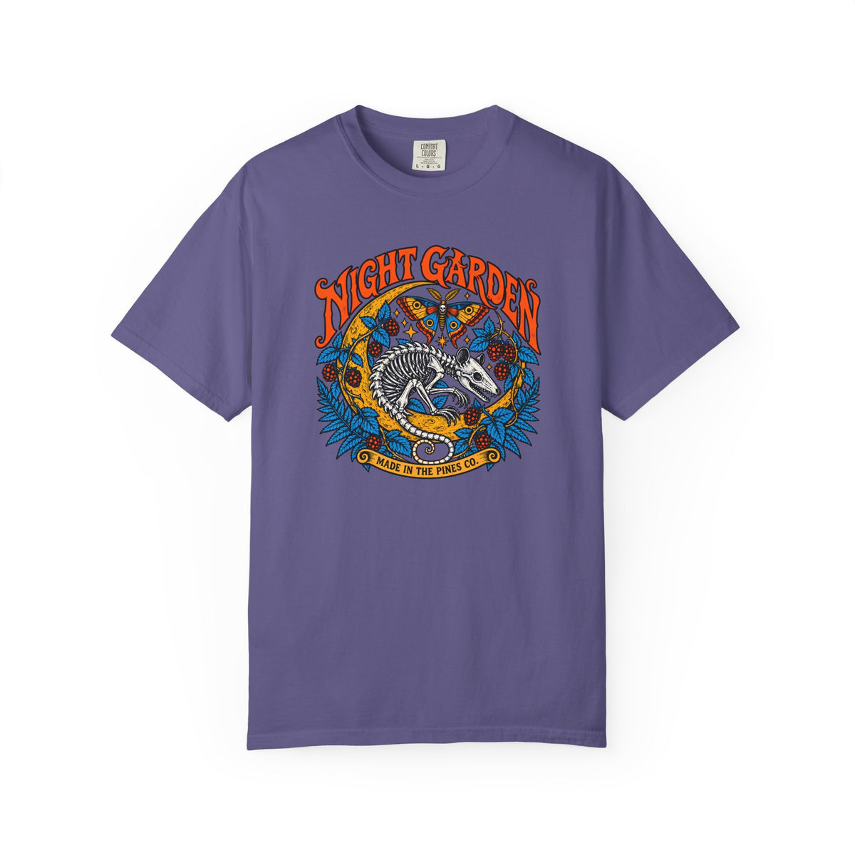 Night Garden T-Shirt, Opossum Skeleton with Moth & Moon, Gothic Botanical Graphic Tee