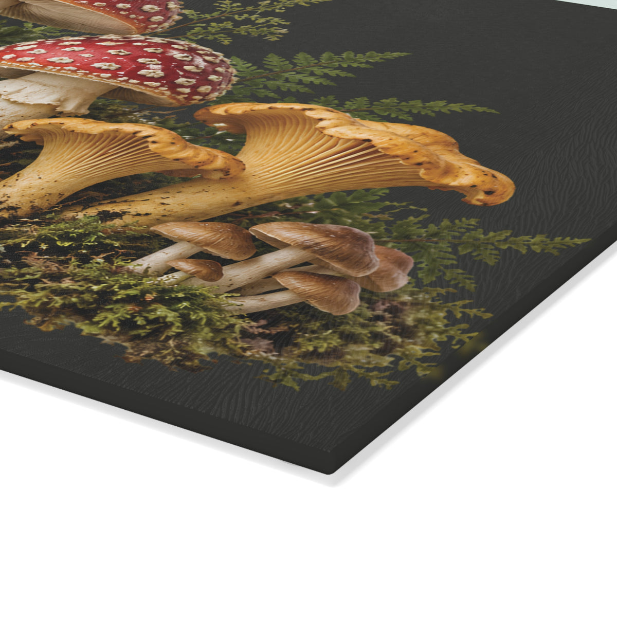 Mushroom Forest Glass Cutting Board – Rustic Kitchen Decor