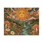 Psychedelic Sun Jigsaw Puzzle, Hippie Mushroom Art, Groovy Mountain Landscape, Boho Nature Puzzle, Gift for Puzzle Lovers