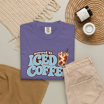 Iced Coffee Graphic T-Shirt — "Powered by Iced Coffee" Retro Coffee Tee