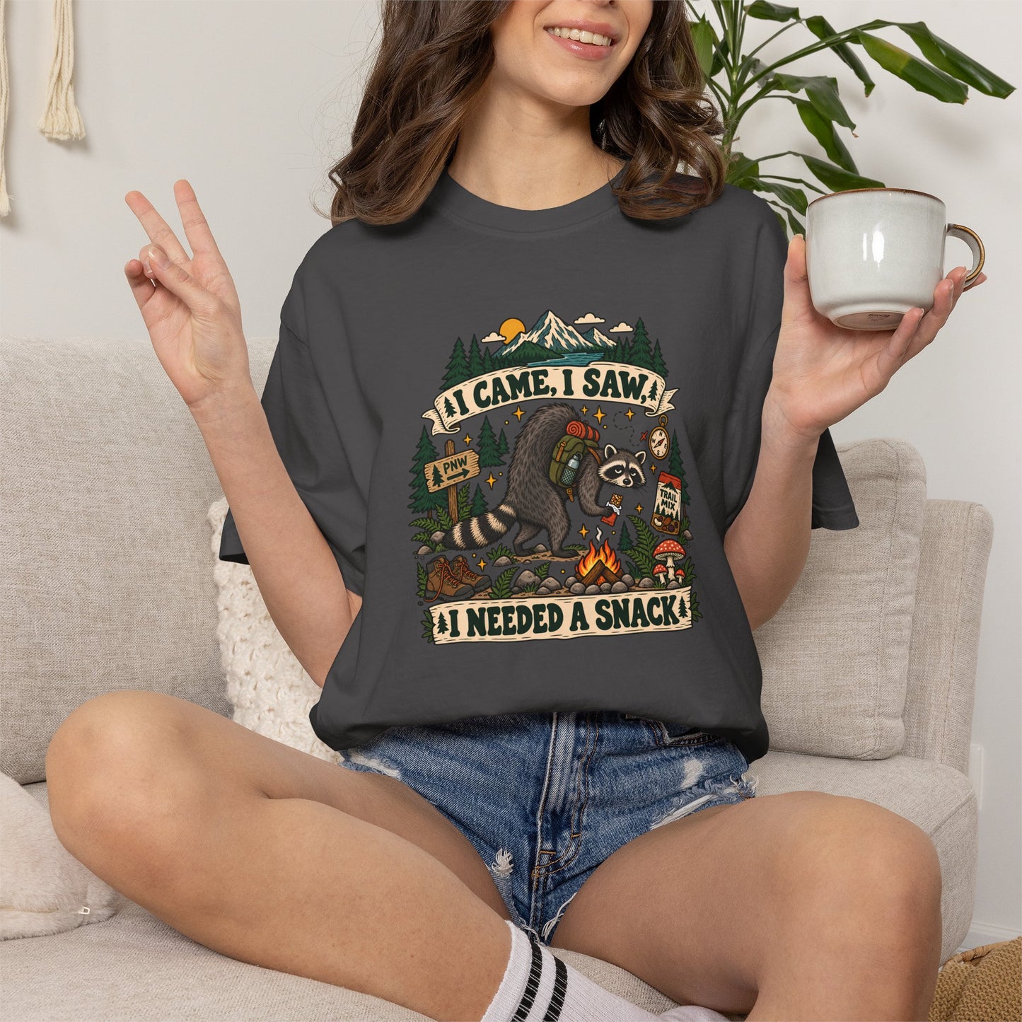 T-Shirt - 'I Came, I Saw, I Needed a Snack' Bear Camping Graphic