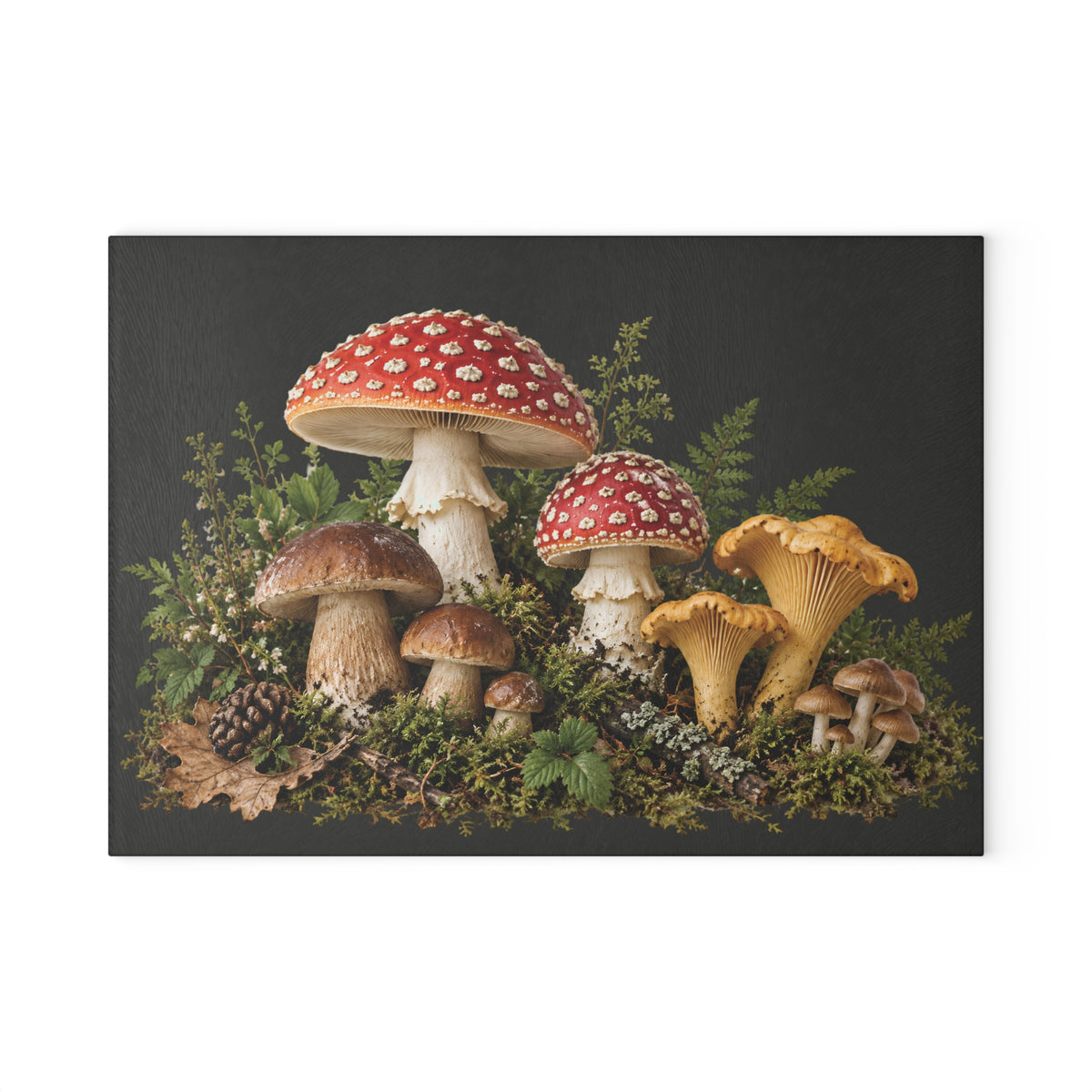 Mushroom Forest Glass Cutting Board – Rustic Kitchen Decor