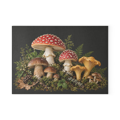 Mushroom Forest Glass Cutting Board – Rustic Kitchen Decor