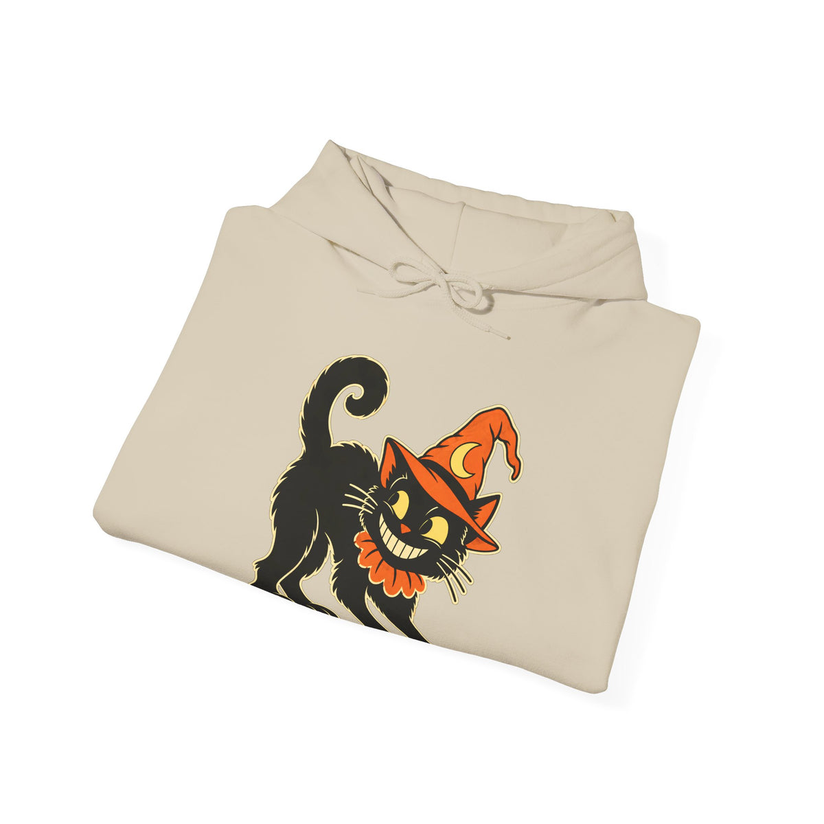 Halloween Black Cat Hoodie – Vintage Witch Hat Cat Pullover