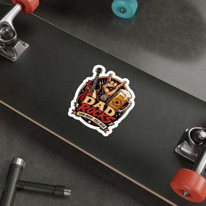 Dad Rocks Guitar Sticker | Rock Hand Sign, Beer, Loud Music