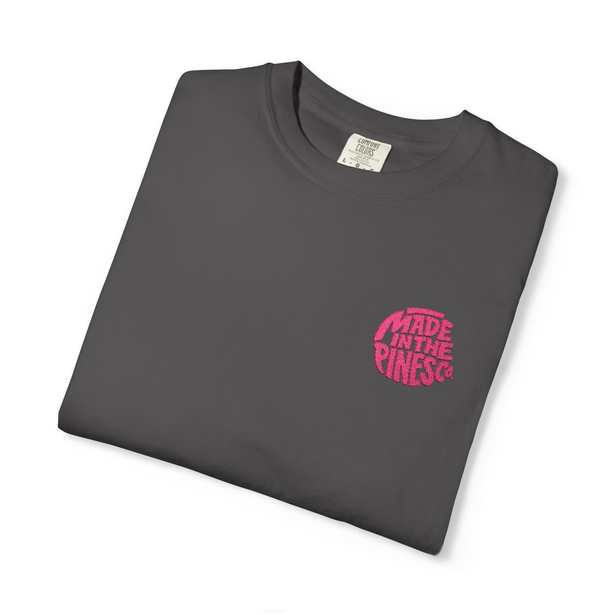 Made in the Pines Co. Embroidered Comfort Colors 1717 T-Shirt | Hot Pink Retro Logo Tee | Garment-Dyed Unisex Shirt