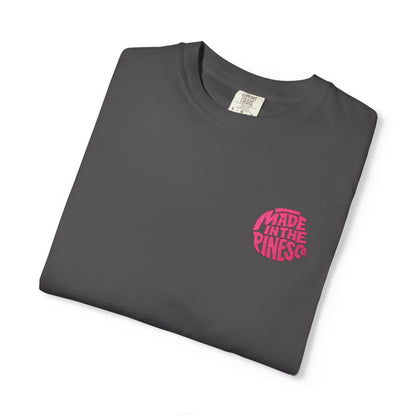 Made in the Pines Co. Embroidered Comfort Colors 1717 T-Shirt | Hot Pink Retro Logo Tee | Garment-Dyed Unisex Shirt