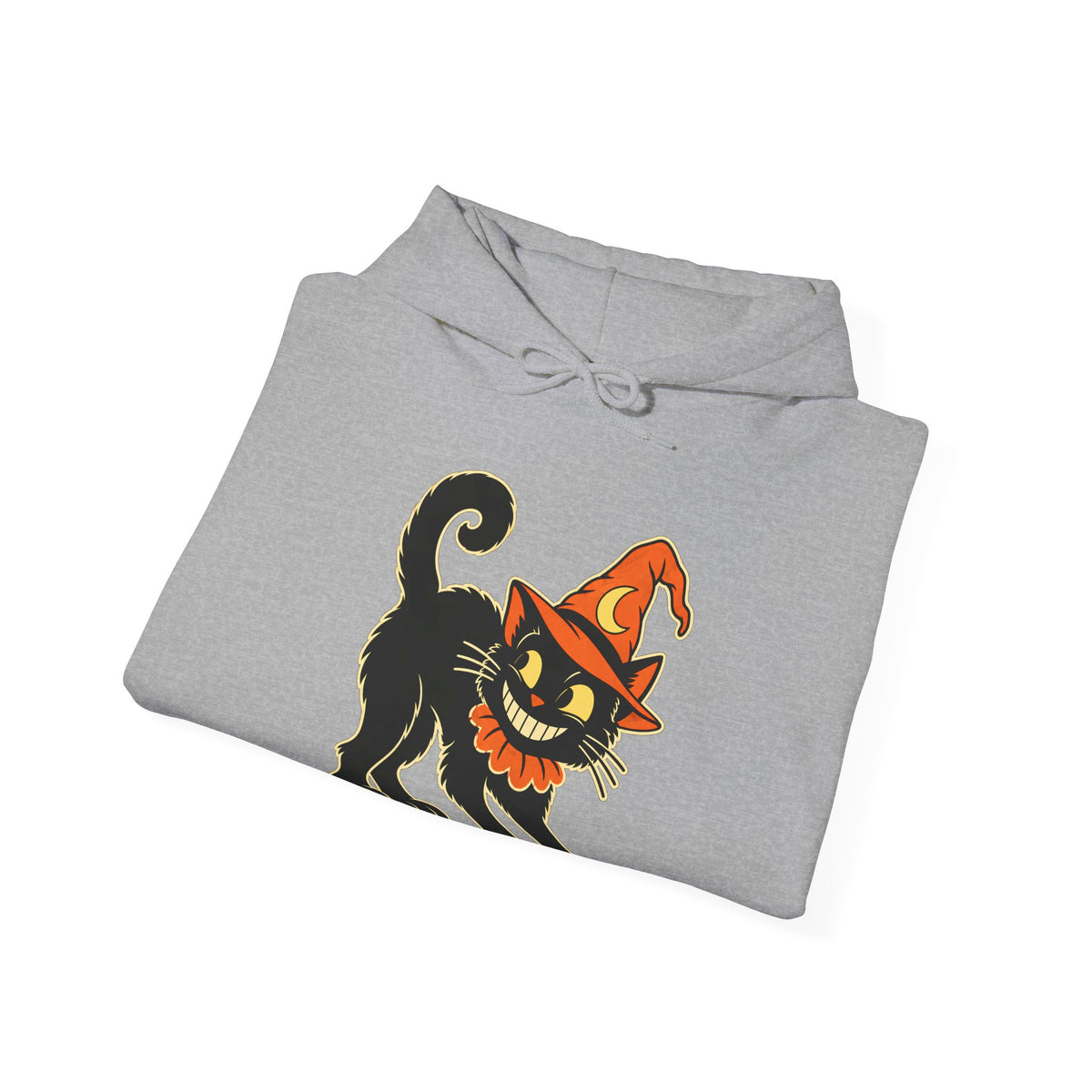 Halloween Black Cat Hoodie – Vintage Witch Hat Cat Pullover