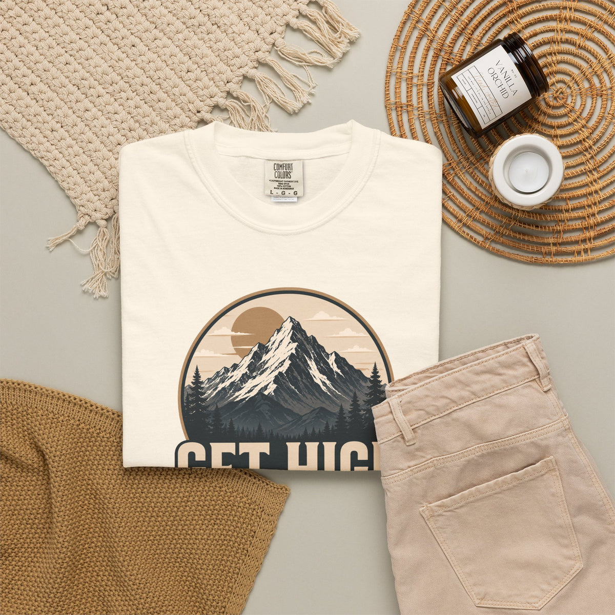 Get High Mountain Retro Outdoors Adventure T-Shirt