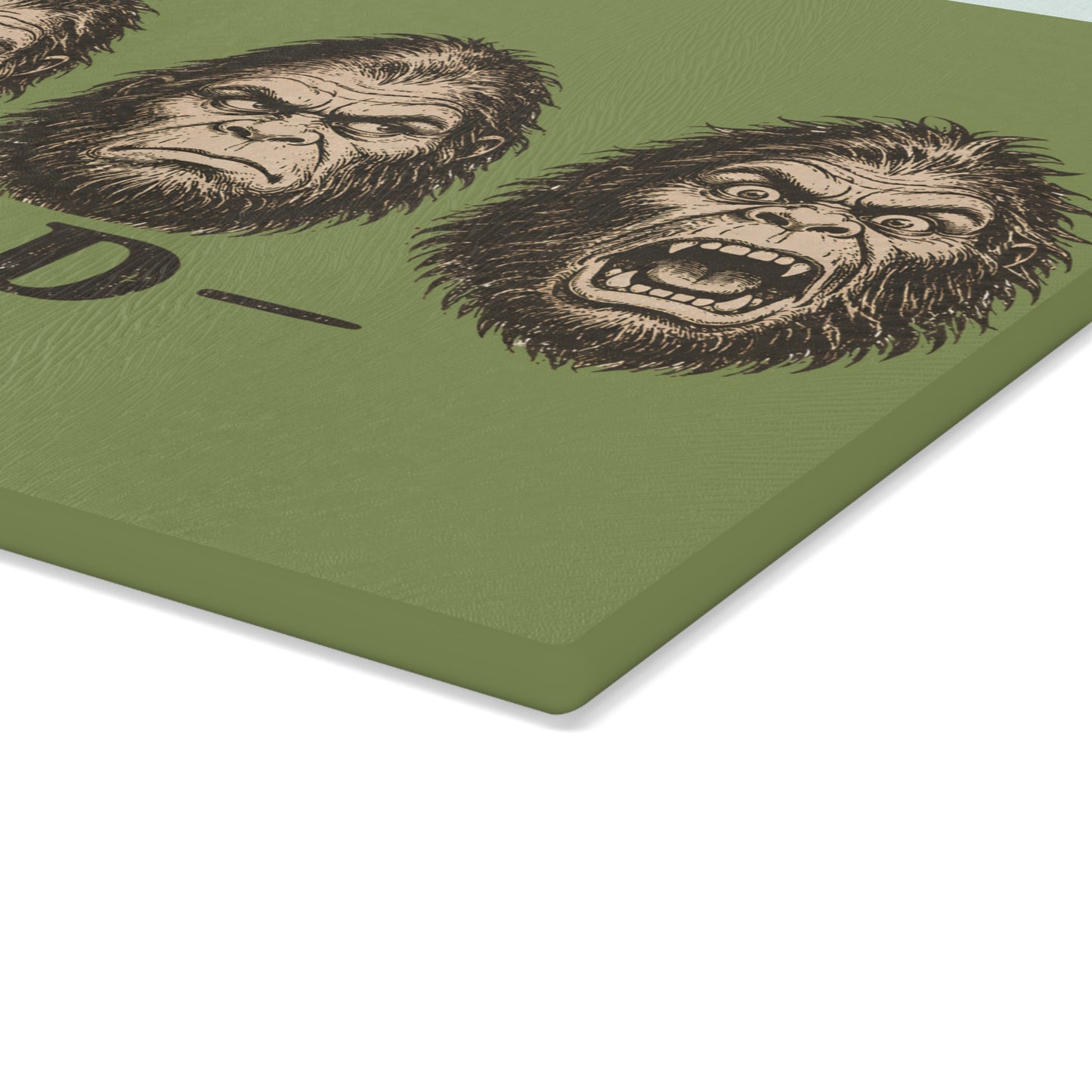 Glass Cutting Board — 'Mood' Bigfoot Sasquatch Faces Decorative Kitchen Board