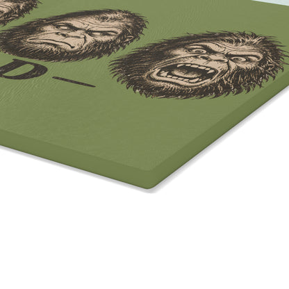 Glass Cutting Board — 'Mood' Bigfoot Sasquatch Faces Decorative Kitchen Board