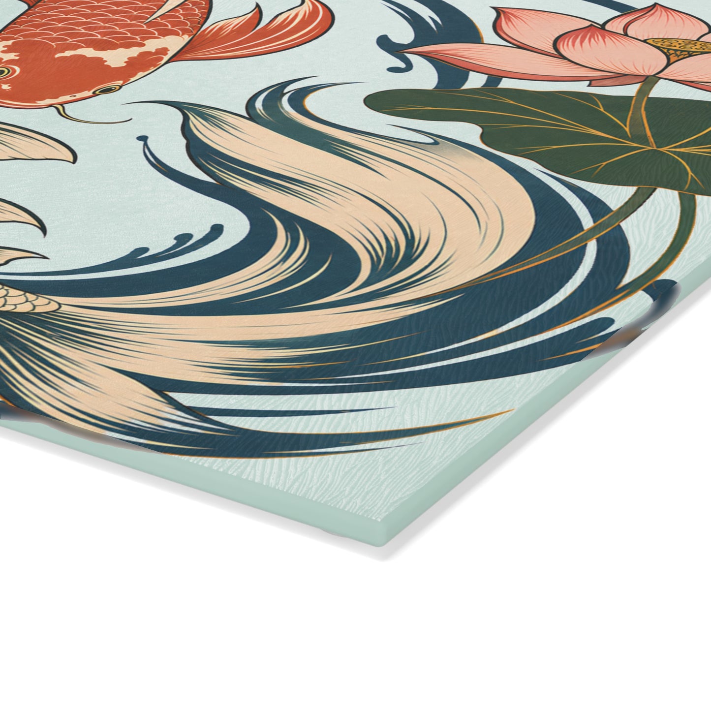 Koi Fish Lotus Glass Cutting Board | Japanese Pond Artwork