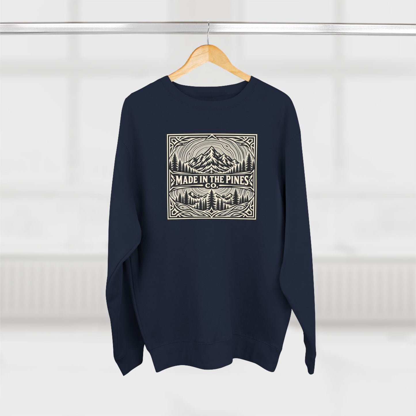 Made in the Pines mountain emblem Sweatshirt | pine forest graphics