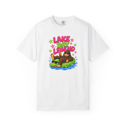Lake Day Legend Bigfoot on Alligator Floatie T-Shirt