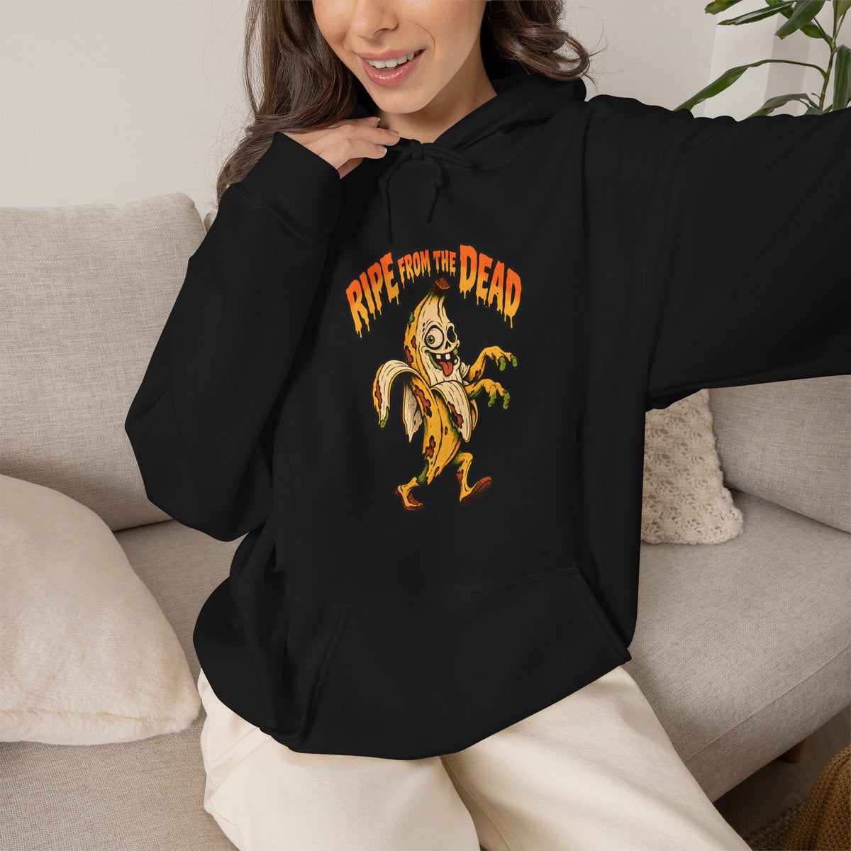 Ripe to Be Dead banana monster Hoodie | spooky fruit illustration