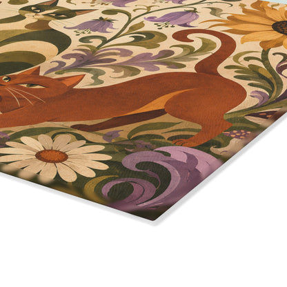 Glass Cutting Board — Vintage Floral Cats Kitchen Cutting Board