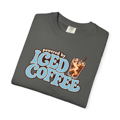 Iced Coffee Graphic T-Shirt — "Powered by Iced Coffee" Retro Coffee Tee