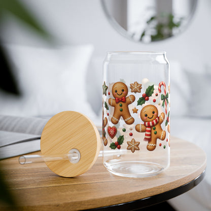 Gingerbread Holiday Sipper Glass — 16oz Festive Cookie Drink Tumbler