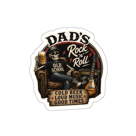Dad's Rock 'n' Roll Skull Guitar Beer Die-Cut Sticker