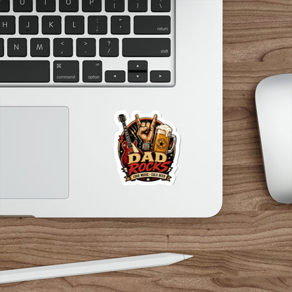 Dad Rocks Guitar Sticker | Rock Hand Sign, Beer, Loud Music